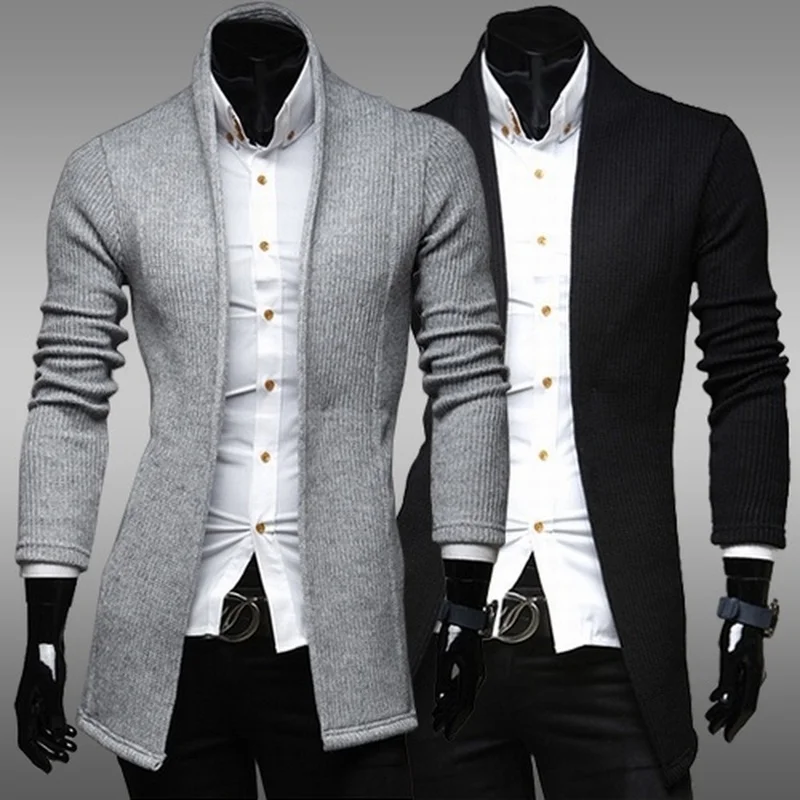 

ZOGAA Mens Long Cardigan Sweater Spring Autumn Casual Solid Sweater Coat Slim Solid Fashion Sweater Outwear Male Knitwear