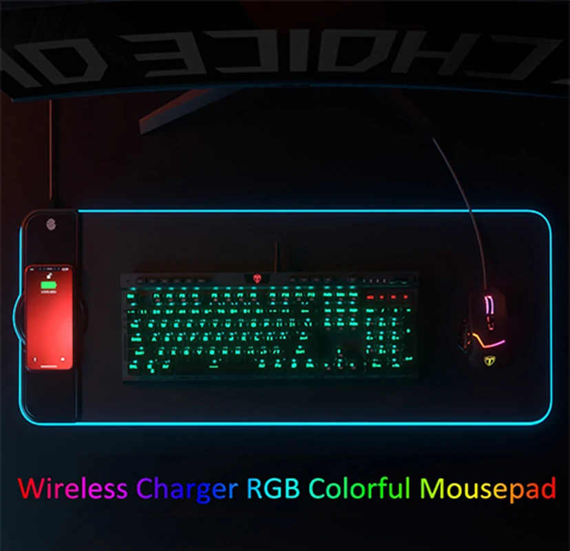 

Wireless Charging Mouse Pad Gamer Mousepad Oversized RGB Luminous Desk Mat Computer Laptop Keyboard Non-slip Glowing LED Cushion