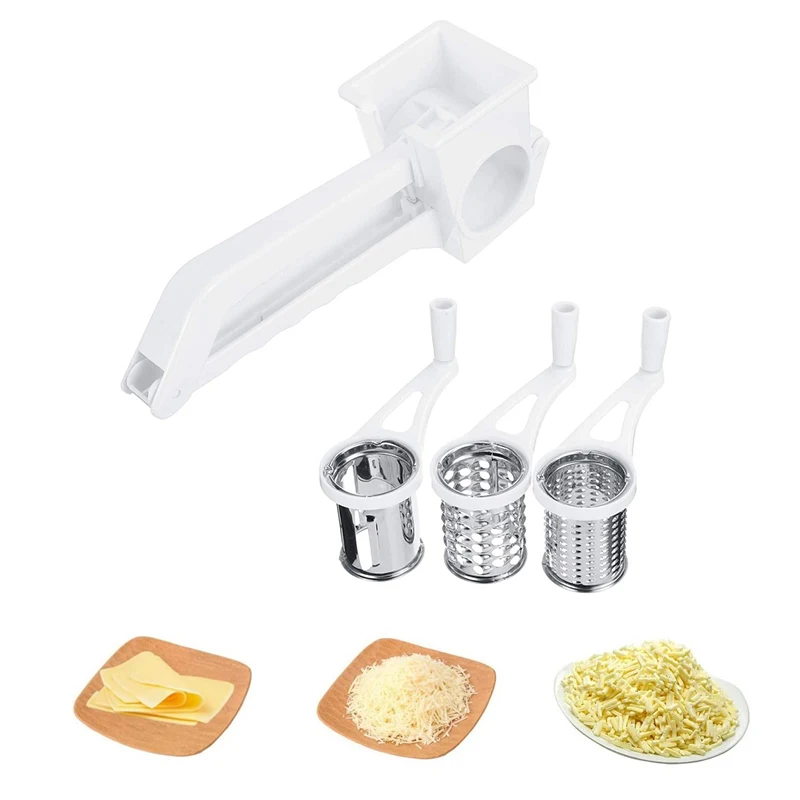 

3 in1 Cheese Grater Blade Hand-Cranked Cheese Grater Rotary Ginger Grater Cutter with Stainless Steel Drum Chocolate Slicer