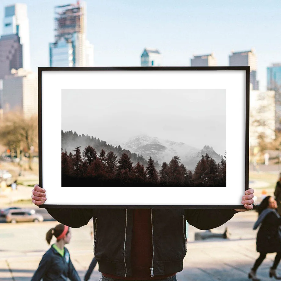 Настенная картина Снежная гора туман дерево лес настенная Картина на холсте