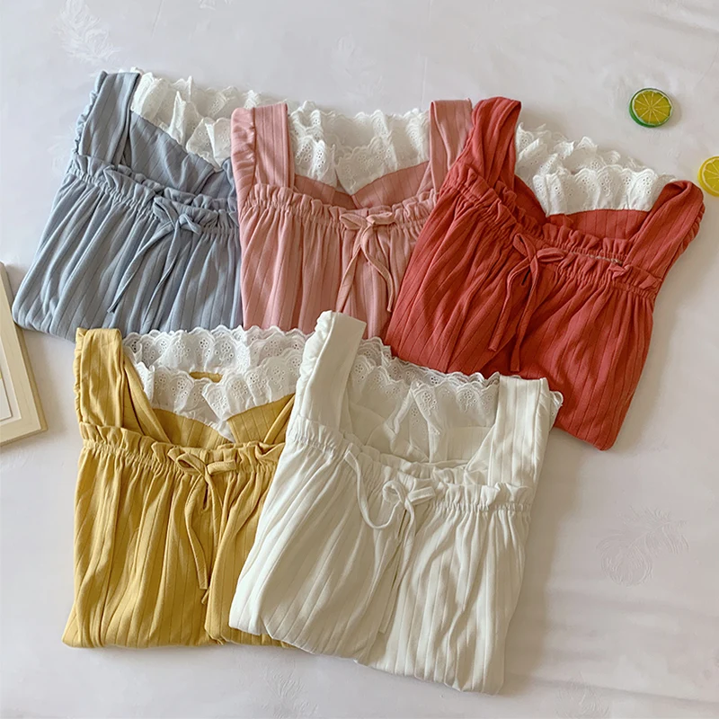 

Harajpee Women Pajamas 2021 Spring Autumn Korea Casual Temperament Ladies Long-Sleeved Cotton Printings Princess Style Home Wear