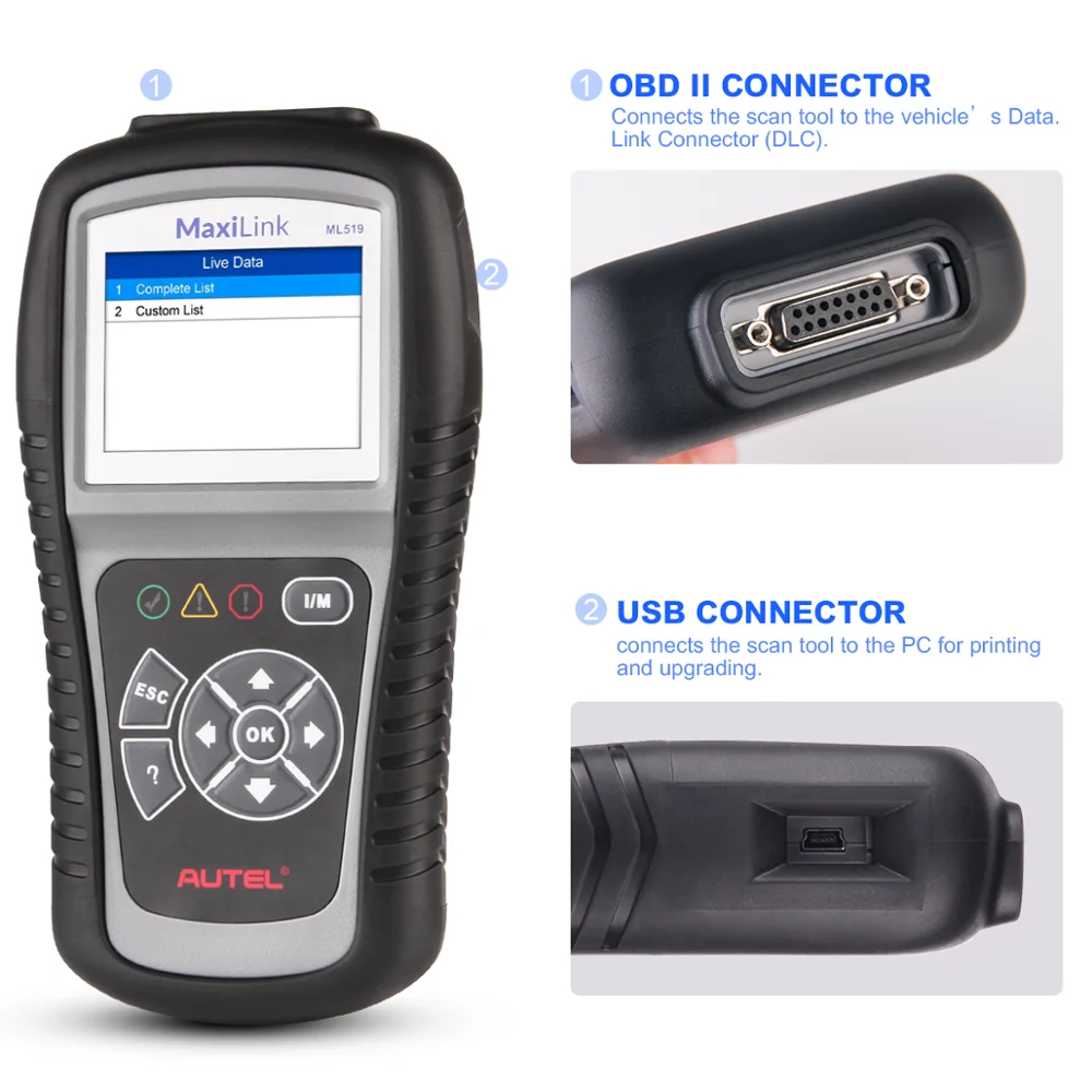 

Autel MaxiLink ML519 OBD2 Scanner Auto Car Diagnostic Tool stethoscope Automotive ELM327 Scanner Engine OBD 2 Code Reader EOBD