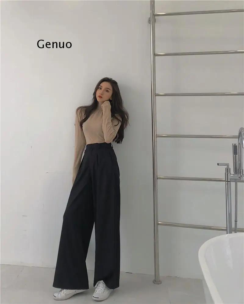 

Spring Autumn Female Solid Wide Leg Pants Women Full Length Pants Ladies High Quality Simple Casual Straight Pants