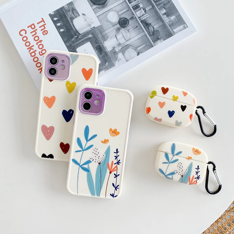 Мягкий чехол для телефона 2 шт./компл. с сердцем и цветами iPhone 12 11 Pro Max XR XS X 7 8 Plus +