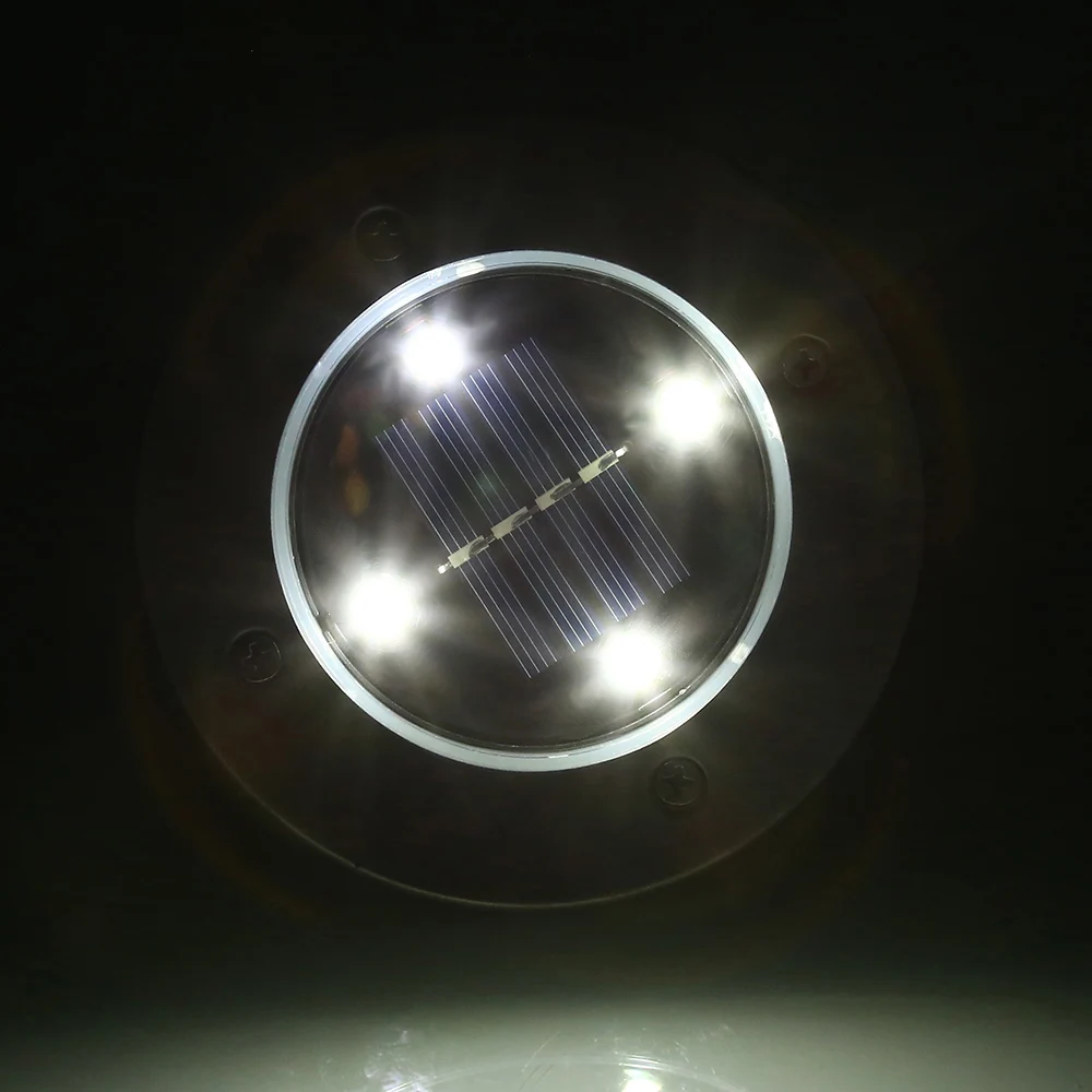 구매 4pcs 태양 강화한 지상 빛 방수 정원 통로 갑판은 가정 야드 진입로 잔디 도로에 IP65 방수 LED 램프를 점화한다