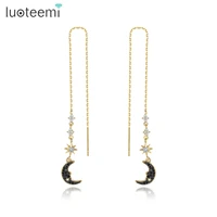 luoteemi moon and star ear line for women black cubic zirconia pendant earrings for female boucle oreille femme friends gifts