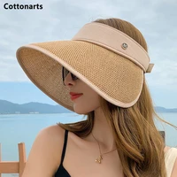 new empty top 14cm big brim sun hat foldable portable roll up beach hat summer casual straw cap visors cap women fishermans hat