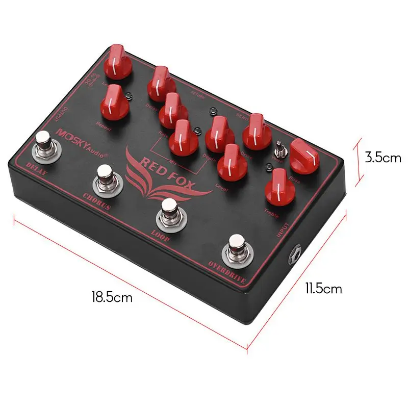 

MOSKY RED FOX 4-in-1 Electric Guitar Effects Pedal Delay + Chorus + Loop + Overdrive Guitar Pedal Guitar Accessories