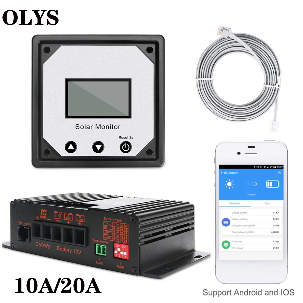 MPPT 10A/20A 12V Bluetooth контроллер заряда Солнечный Авто солнечные батареи Регуляторы