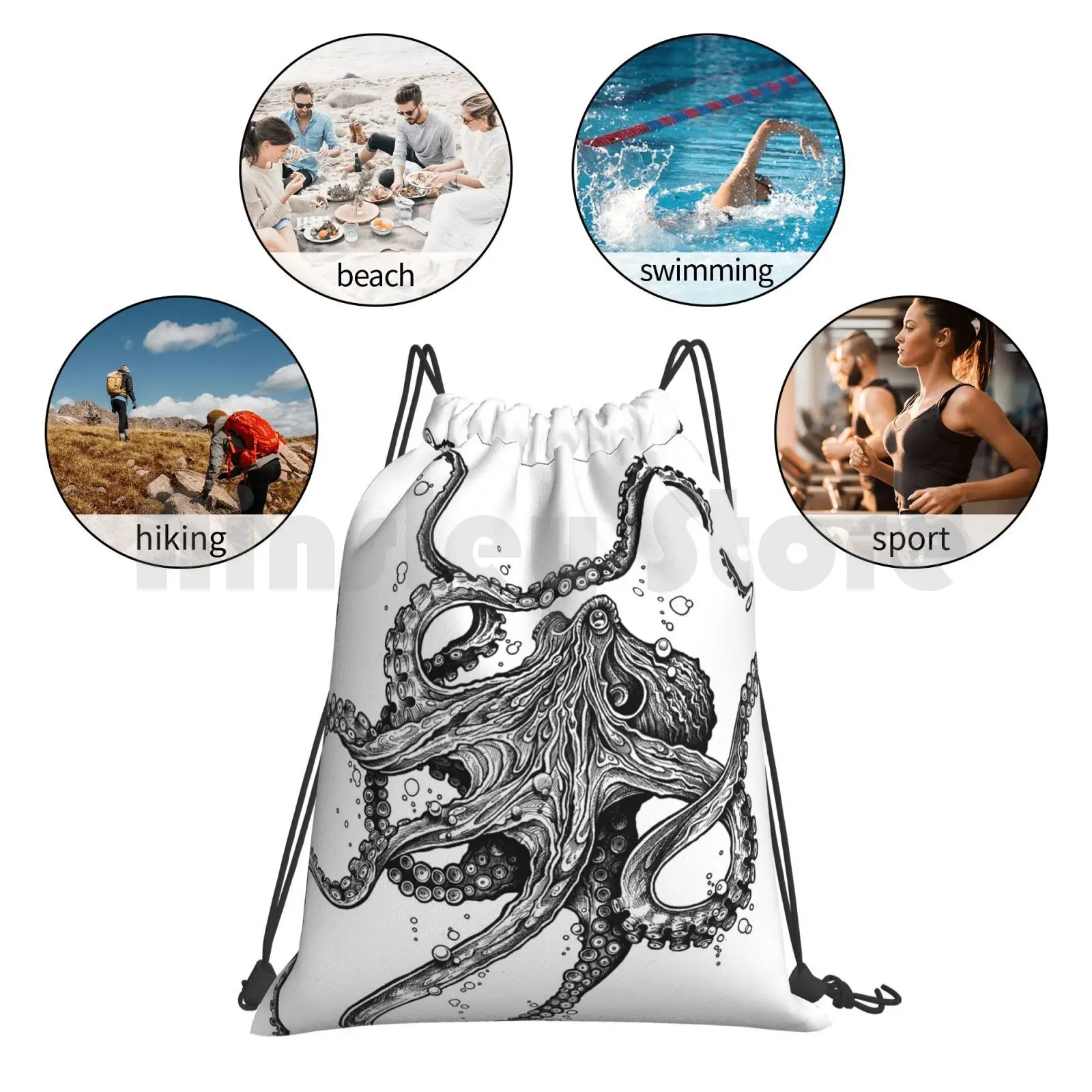 

Octopus Backpack Drawstring Bag Riding Climbing Gym Bag Octopus Tentacles Ocean Animals Underwater Nature Sea Mollusc Pen