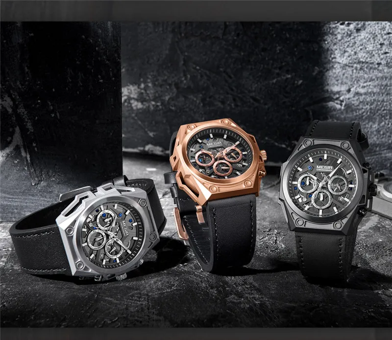 Мужские часы MEGIR водонепроницаемые военные с хронографом роскошные Брендовые