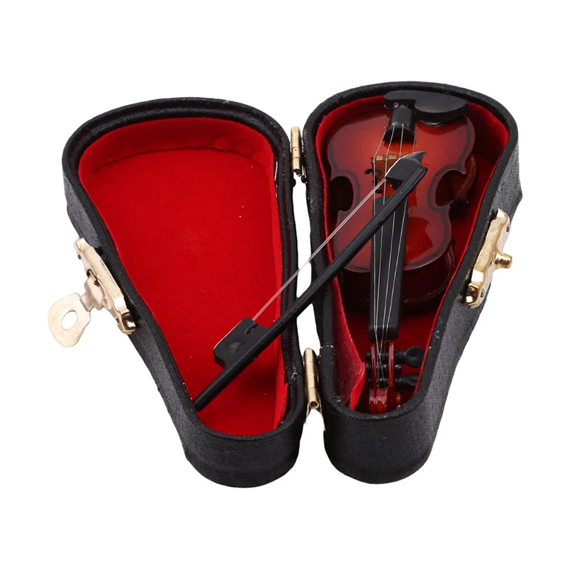 Baby Toy Musical Instrument Mini Violin Dollhouse Miniature Wooden Model Decor With Bow Case Kids Gift New | Игрушки и хобби