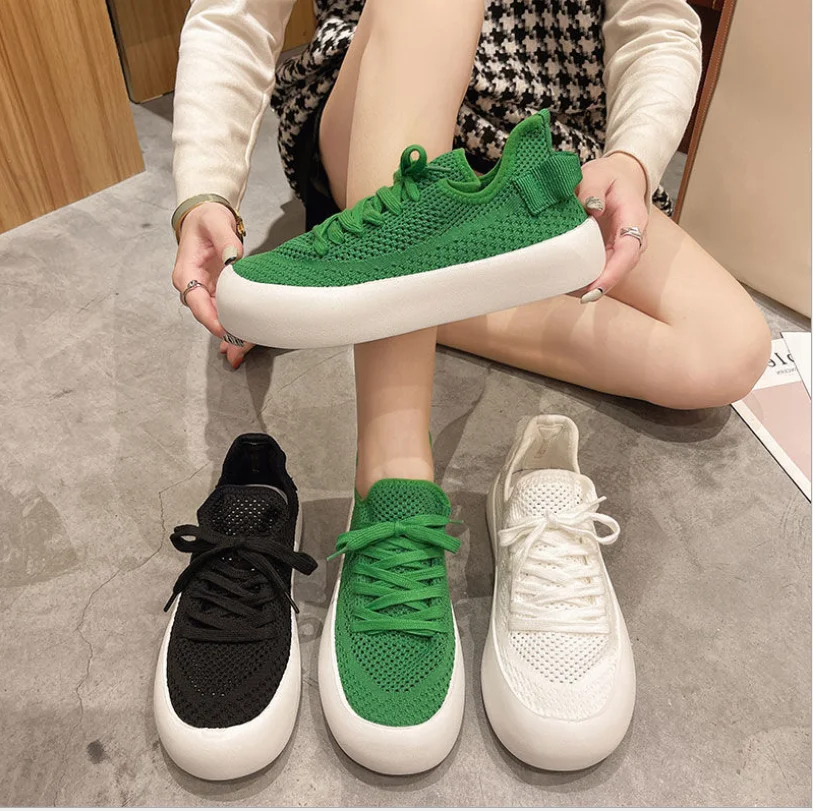 

Heavy-bottomed female white shoes 2021 spring new Korean student movement muffin bottom mesh breathable mesh shoes women