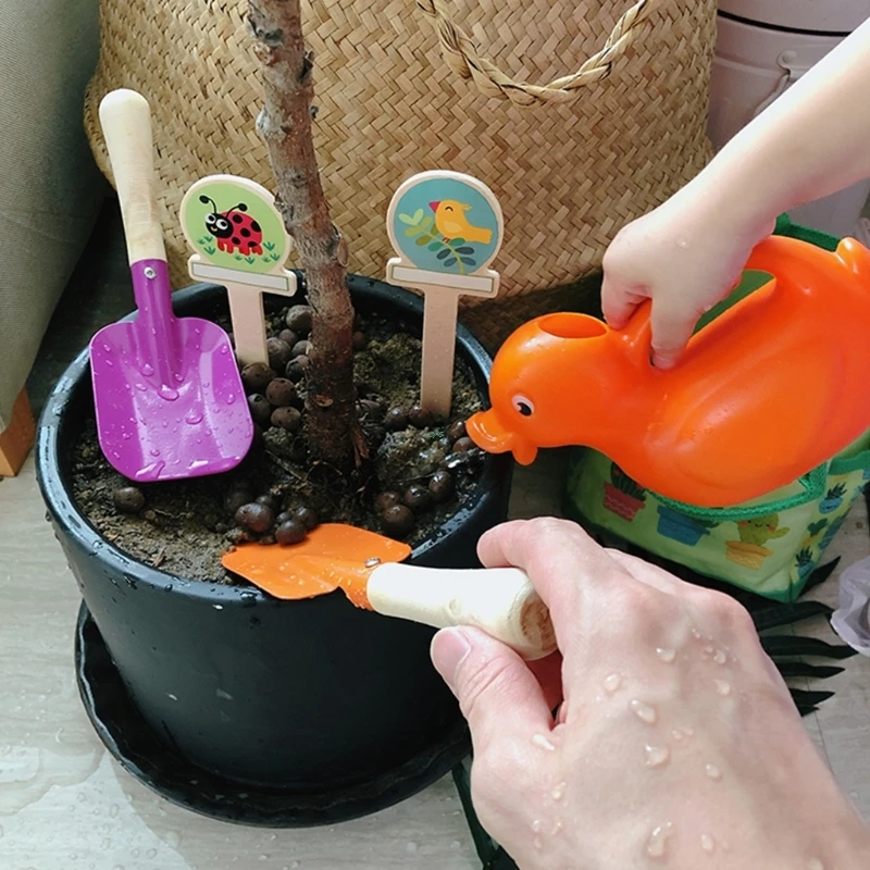 

8pcs Wood Metal Beach Toy Shovel Spoon Rake For Boys Girls Play Sand Outdoor Yard Toy