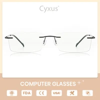 cyxus anti blue light glasses rectangle titanium flexible rimless computer eyeglasses for mens women clear lens 8602