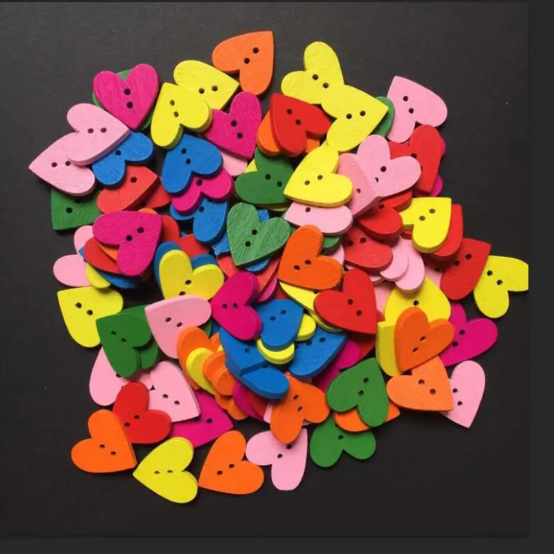 100 шт Случайные Смешанные декоративные пуговицы в форме сердца милые двойные