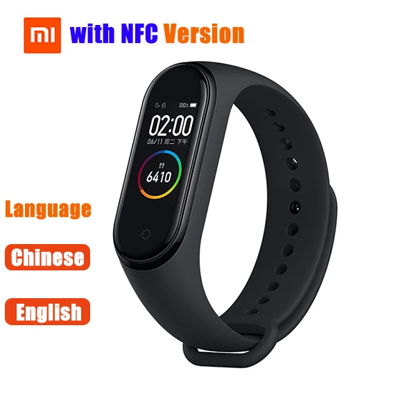 Новейший Xiaomi mi-браслет 4 NFC глобальная Версия смарт-браслет mi Band 4 NFC пульсометр фитнес цветной экран - Цвет: With NFC