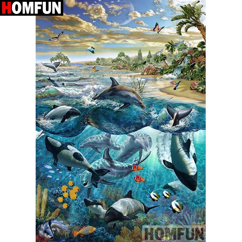 Алмазная 5d-картина HOMFUN Дельфин вышивка крестиком с полными квадратными/круглыми