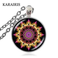 karairis hot boho jewelry mandala pendant necklace women amulet yoga glass necklaces om symbol buddhism choker jewellery