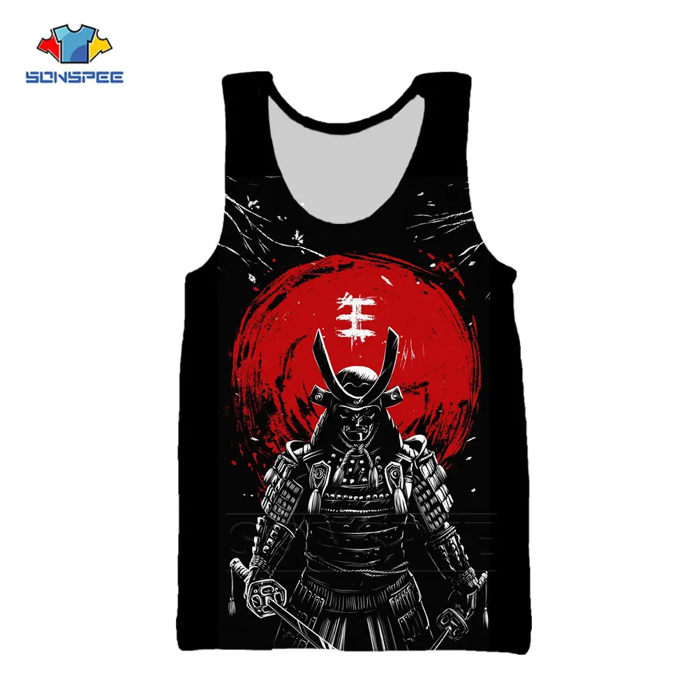 Мужская майка SONSPEE с 3D принтом японского самурая Повседневная Свободная жилетка