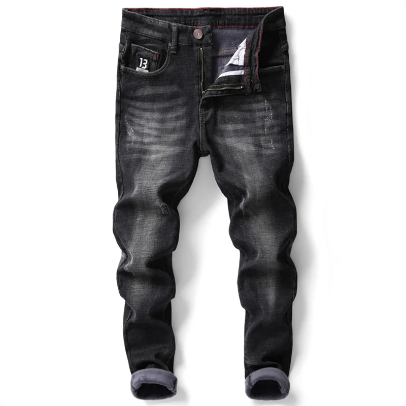 Мужские бархатные джинсы HCXY Классические Теплые прямые мужские стрейч толстые