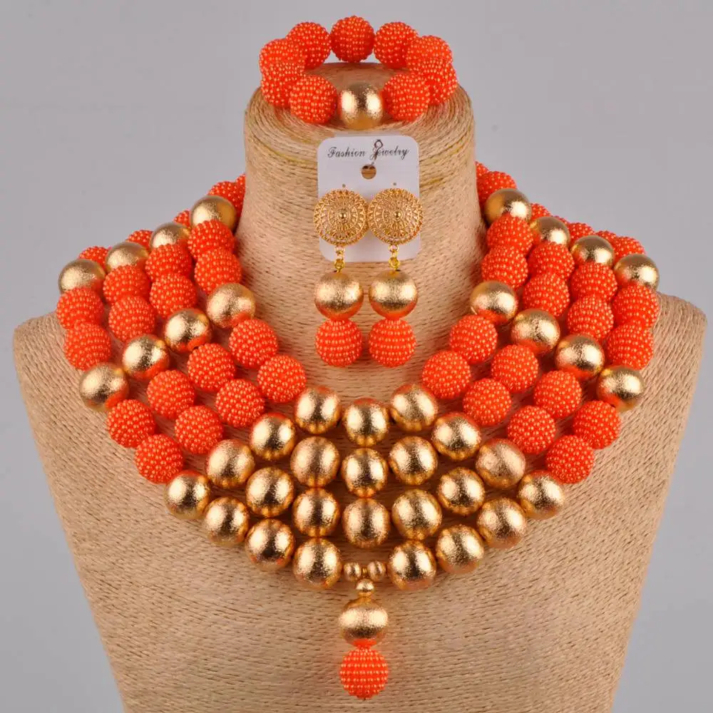 

Оранжевые африканские бусы ювелирный набор имитация жемчуга нигерийское свадебное ожерелье FZZ33