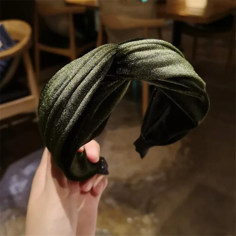 Army Green 1 шт., модный стиль, для женщин и девочек, одноцветная ободок, винтажная повязка на голову, для женщин и девушек, Корейский крест, атласные аксессуары для волос, головной убор - Цвет: Army Green