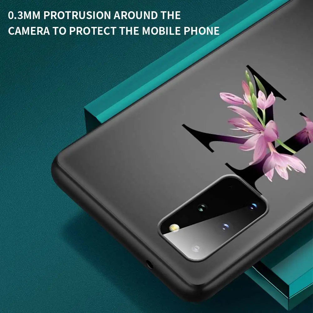 

Letter Alphabet Flower Case For Samsung Galaxy S21 S20 FE S10 S9 Plus Note 20 Ultra 9 8 10 Lite Capa Black Shell Phone Cover