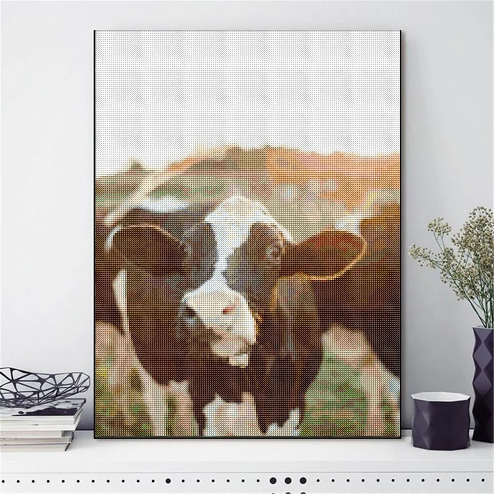 Cow DIY Full Round diamond paint Cartoon Diamond Embroidery Picture Wall Hanging Painting | Cross Stitch