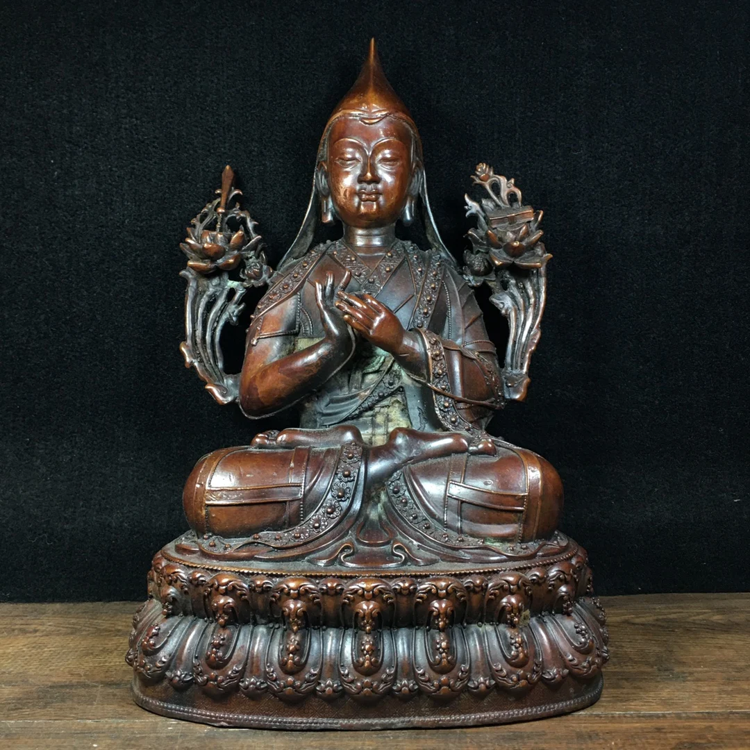 

Home Decor 12" Tibet Buddhism Old Bronze Tsongkhapa Buddha Rosanzaba Buddhist theorists Enshrine the Buddha