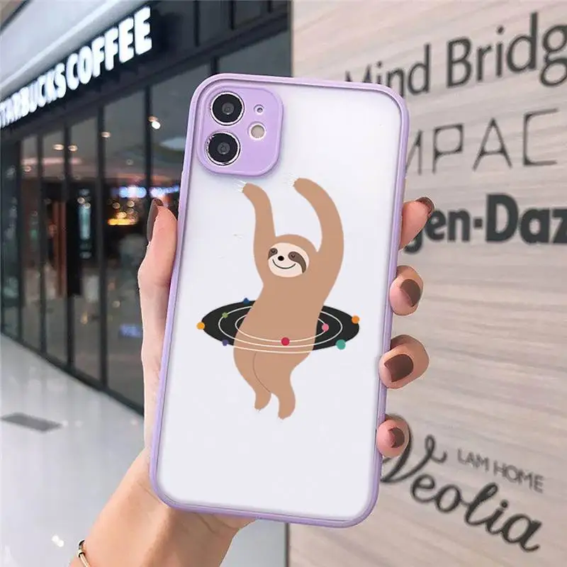 

Cute sloth Phone Case For iPhone 12 11 Mini Pro XR XS Max 7 8 Plus X Matte transparent Purple Cover