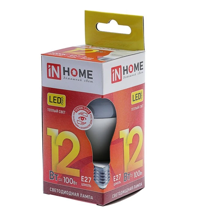 Лампа светодиодная IN HOME LED-A60-VC Е27 12 Вт 230 В 3000 К 1080 Лм | Освещение