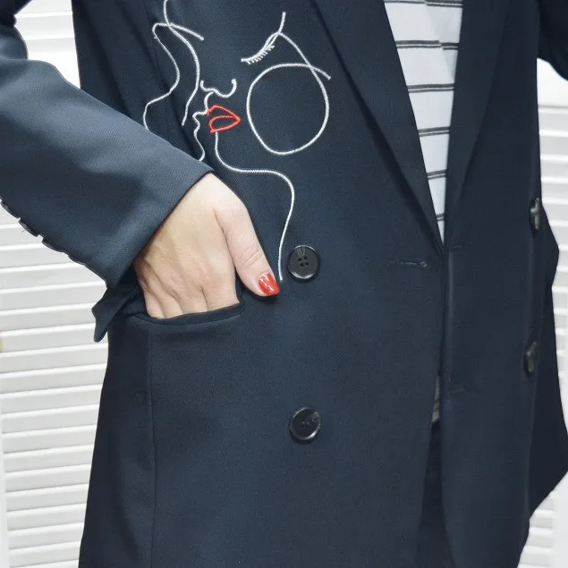 Женский Повседневный пиджак с длинным рукавом элегантный вышивкой карманами