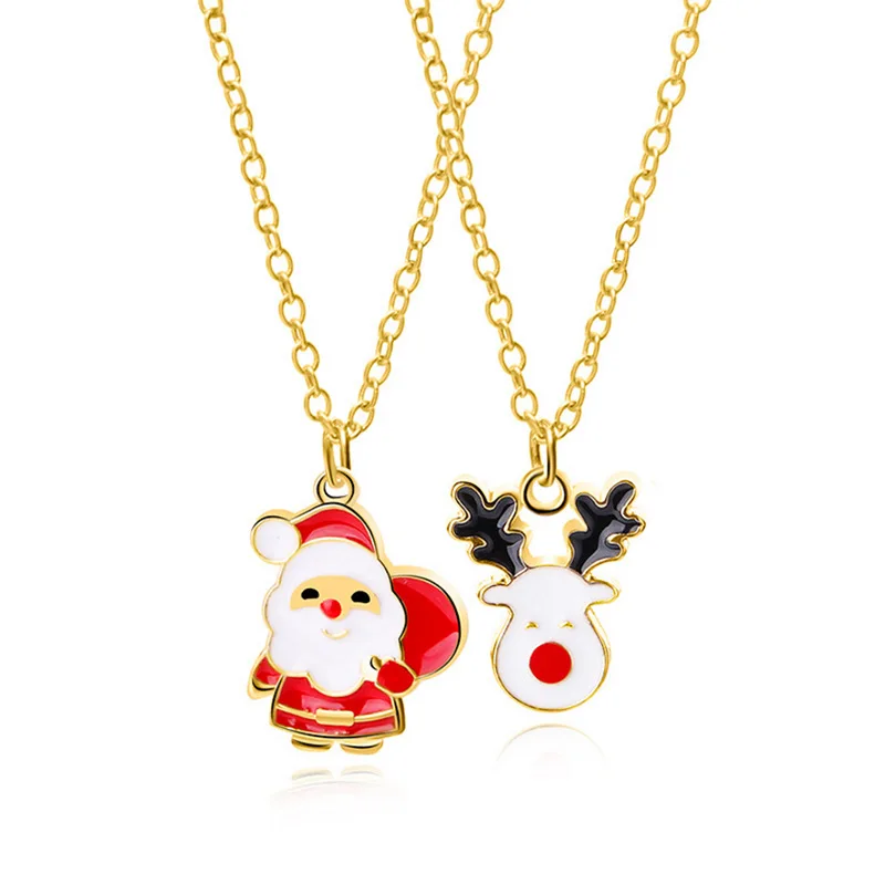 

Santa Claus and Elk Necklaces for 2 Best Buds BFF Necklace for Best Friend Big Lil Sis Necklace Friendship Gift Sister Jewelry
