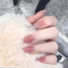 24 шт.компл. европейские Готовые накладные ногти нюдовые розовые длинные дизайнерские золотые блестящие накладные ногти Красота Невеста полные накладные ногти с клеем