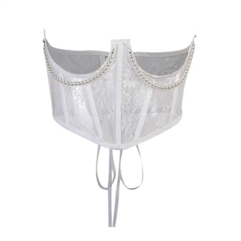 

Sexy White Lace Mesh Female Waist Corset Belt Wide Adjustable Decorated Dress Slimming Girdle Corsets Belts Waistband Tube V7S0