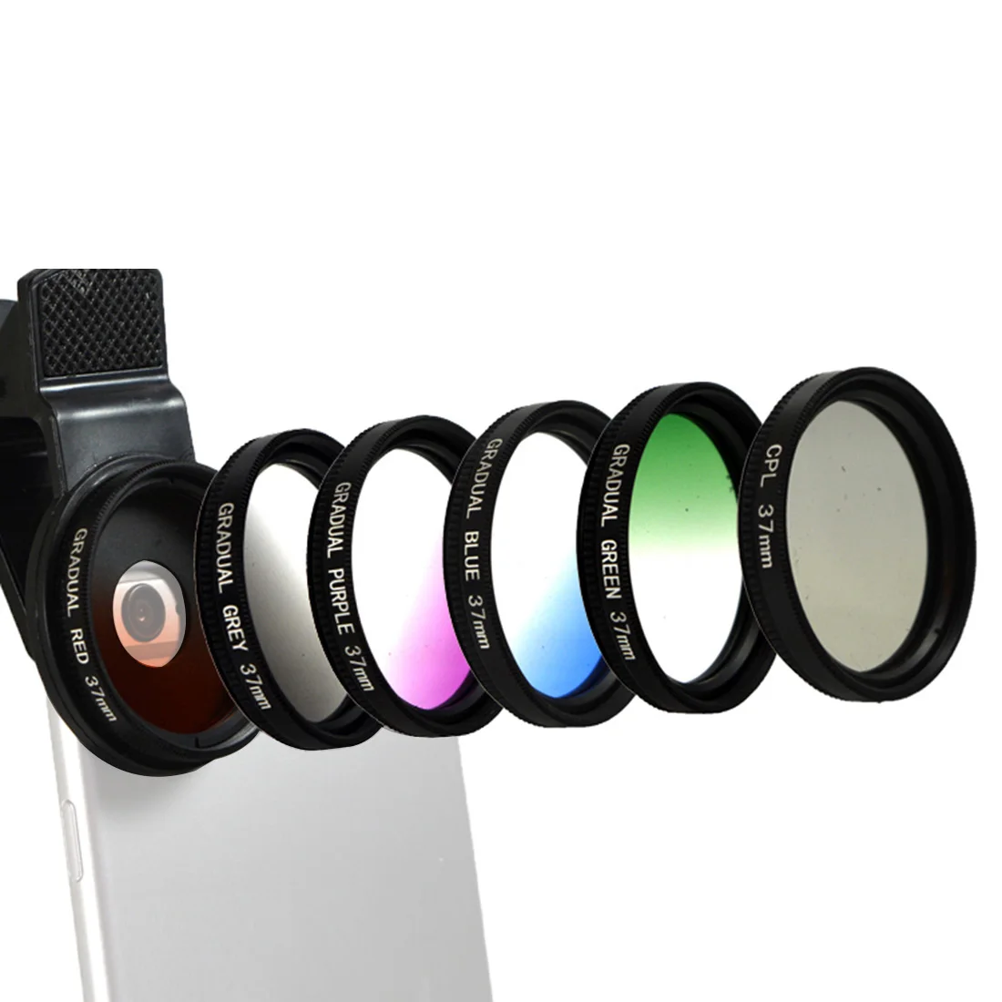 

12in1 37mm Gradient Filter Camera Lens Kit Grad Blue Red Filter+CPL+ND+Star Filter 0.45x Wide Angle +20x Macro Phone Camera Lens