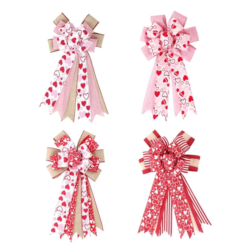 

517E Pink Valentine's Day Bows Decoration Handmade DIY Heart Printed Party Decoration