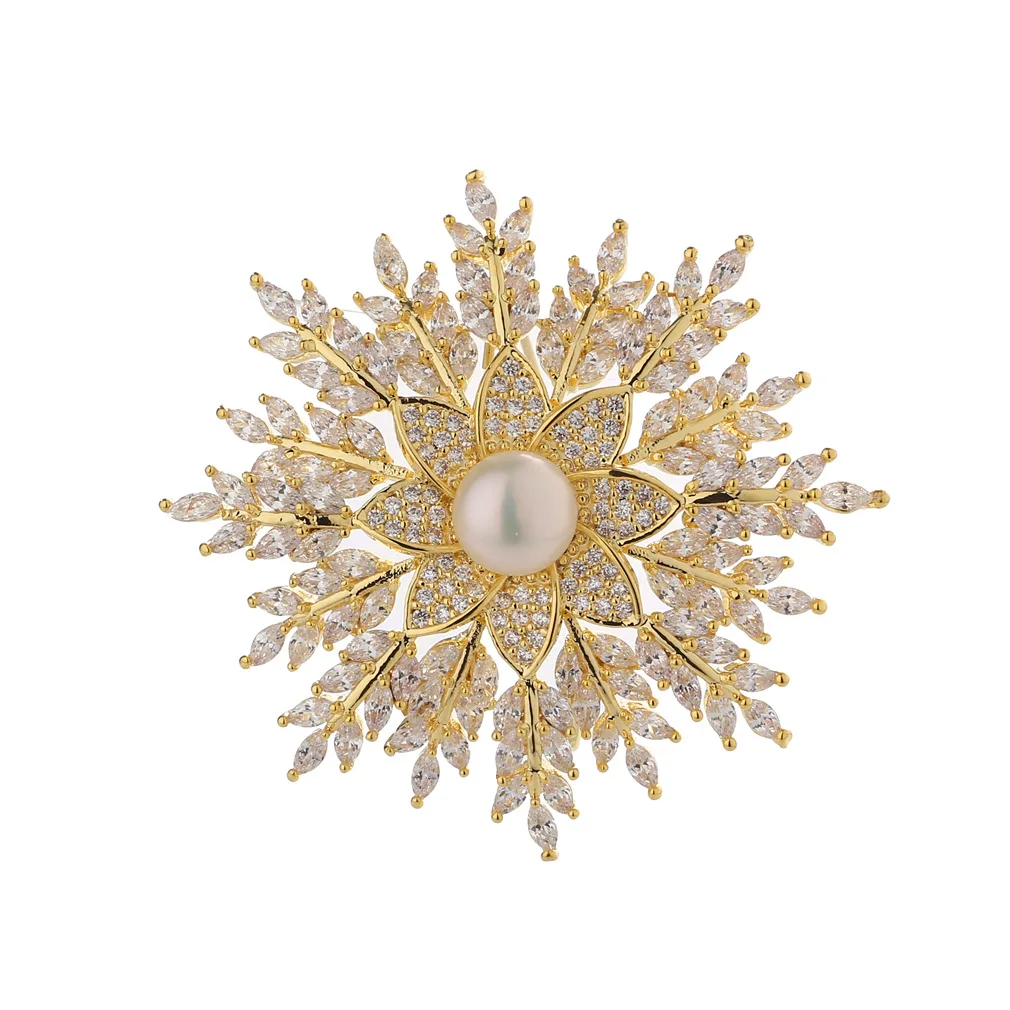 KingDeng Корейский Роскошный Натуральный Жемчуг Снежинка Броши Медь Циркон Подарки