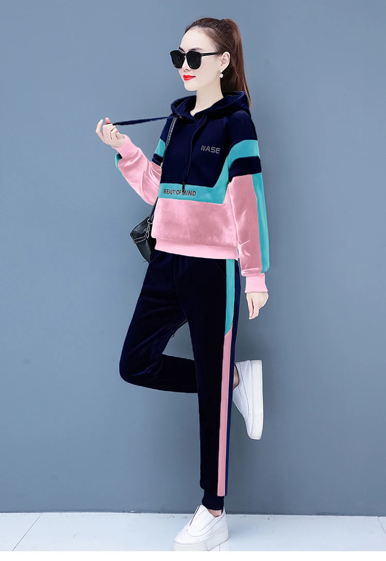 Спортивный костюм большого размера плюс, спортивная одежда, набор для женщин,, топ и штаны в полоску, вельветовый, толстый, теплый, 2 предмета одежды