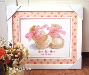 Craft Stich Cross Stitch Birth Certification Pink Shoes Cotton Fabric Needlework Embroidery Crafts Counted Cross-Stitching Kit 1