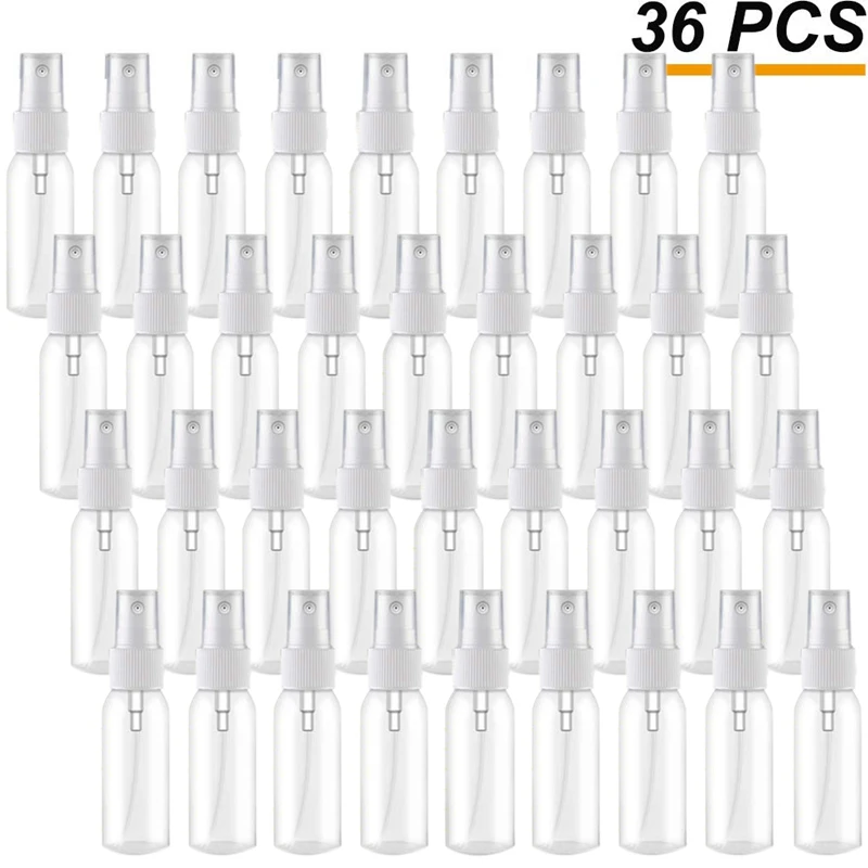 

Мини-бутылочки с мелким распылителем, 30 мл/1 унция, многоразовые бутылочки, маленькие пустые пластиковые бутылочки для путешествий, 36 шт.