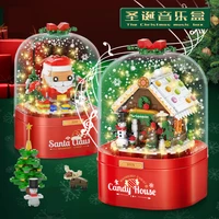 moc creative christmas tree santa claus snowman candy house music box with light building blocks diy bricks kids girls toys gift
