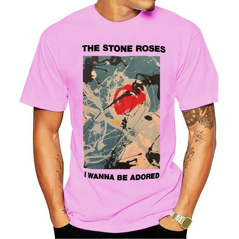 Футболка серого цвета с надписью The Stone Roses want Be Adored | Мужская одежда