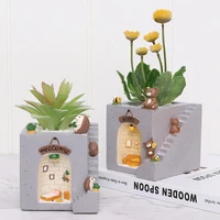 creative cute cartoon small animal succulents flower pot decoration personality micro landscape house potted flower device