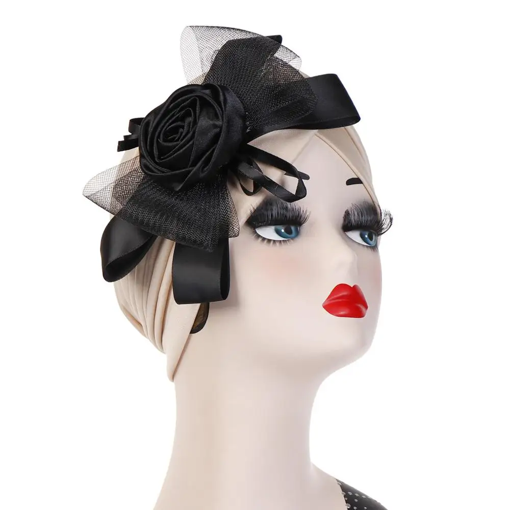 

New Fashion For Women India Mesh Floral Bow Knot Cap Ruffle Cancer Chemo Beanie Wrap Turban Muslim Hijab Hat Clothing