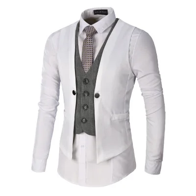 

Free Shipping Casual Cardigan Stitching Vest Oversized Casual Vest Coat Plaid Color Matching Men's Suit Vest Wedding MJ147
