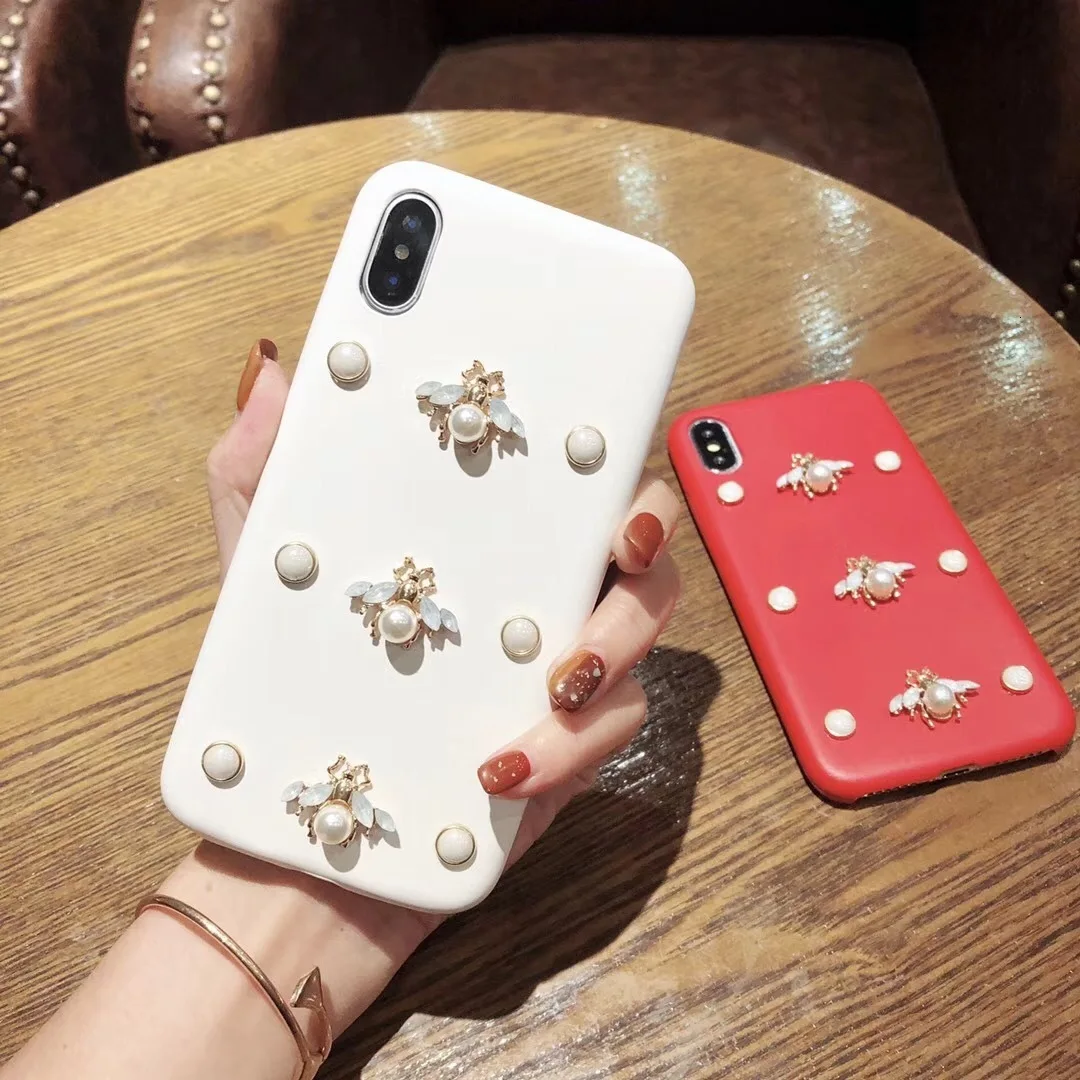 Роскошный кожаный мягкий чехол для телефона для iphone 7 чехол 3D мода алмаз пчела жемчуг Классический чехол для iphone 6 6s 7 8 plus X XR XS Max