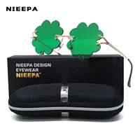 nieepa green four leaf clover sunglasses for women men fashion rays brand designer driving eyewear goggle uv400 shades 2022