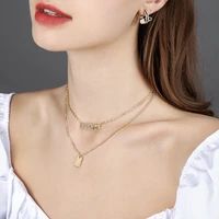 personalized fashion jewelry set double layer wearing simple layered letter necklace new pin earrings delicate gift wholesale